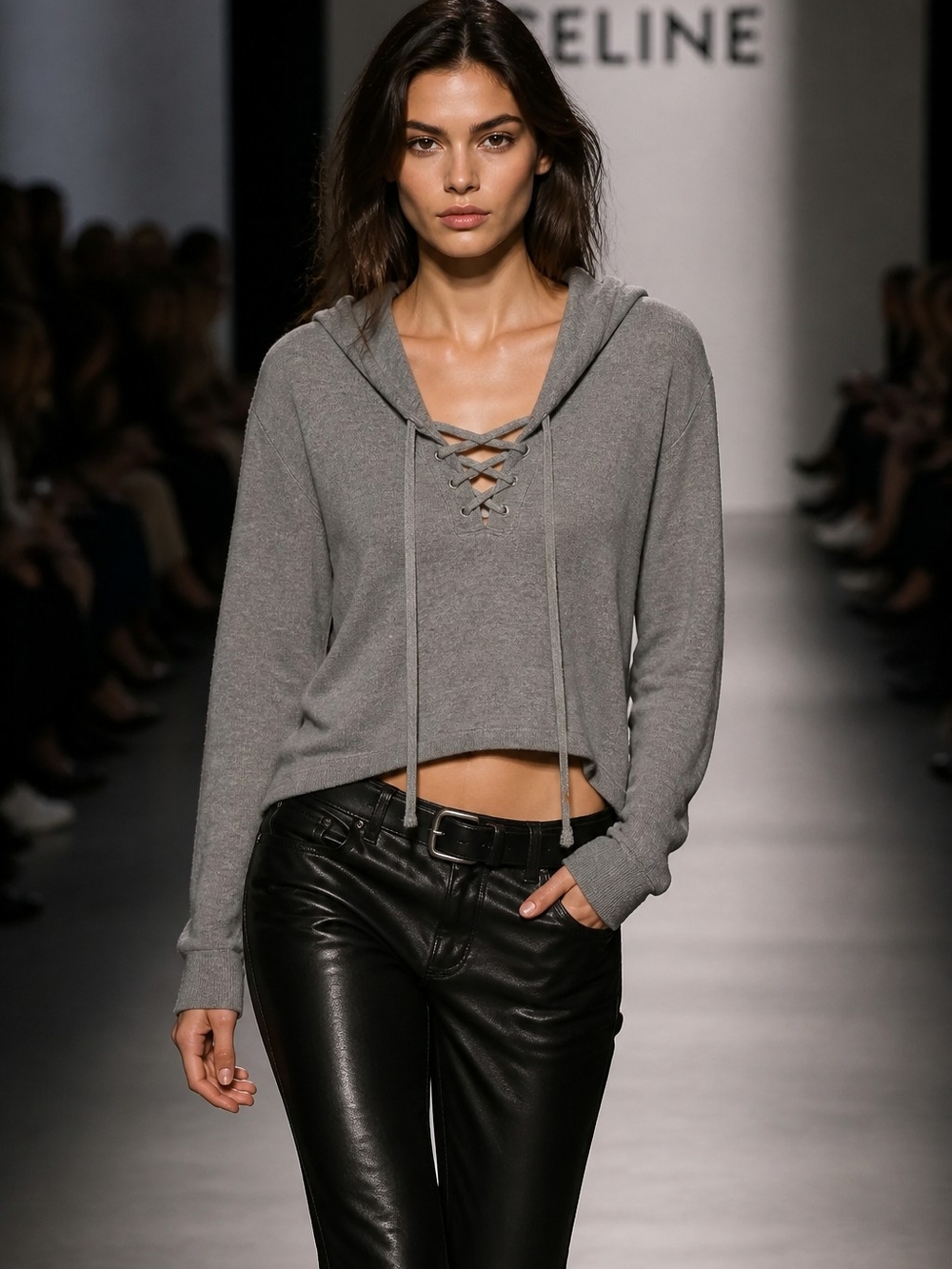 Billabong Gray Lace-Up Cropped Hoodie